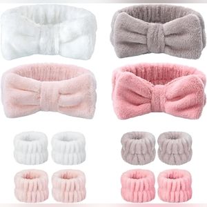  4 Pack Spa Headband for Washing Face with 8 Wristbands, Girl Hair Band